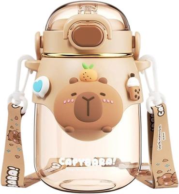 Cartoon Capybara Straw Cup, Cute Sports Bottle with Shoulder Strap, Suitable for School, Office, Travel, and Outdoor Use. (820ml)