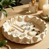 Decorative Storage for Rings 3D Printed Cream Ruffled Jewelry Tray, Wavy Rim Trinket Dish Dish, Elegant Vanity Organizer Necklaces Bracelets
