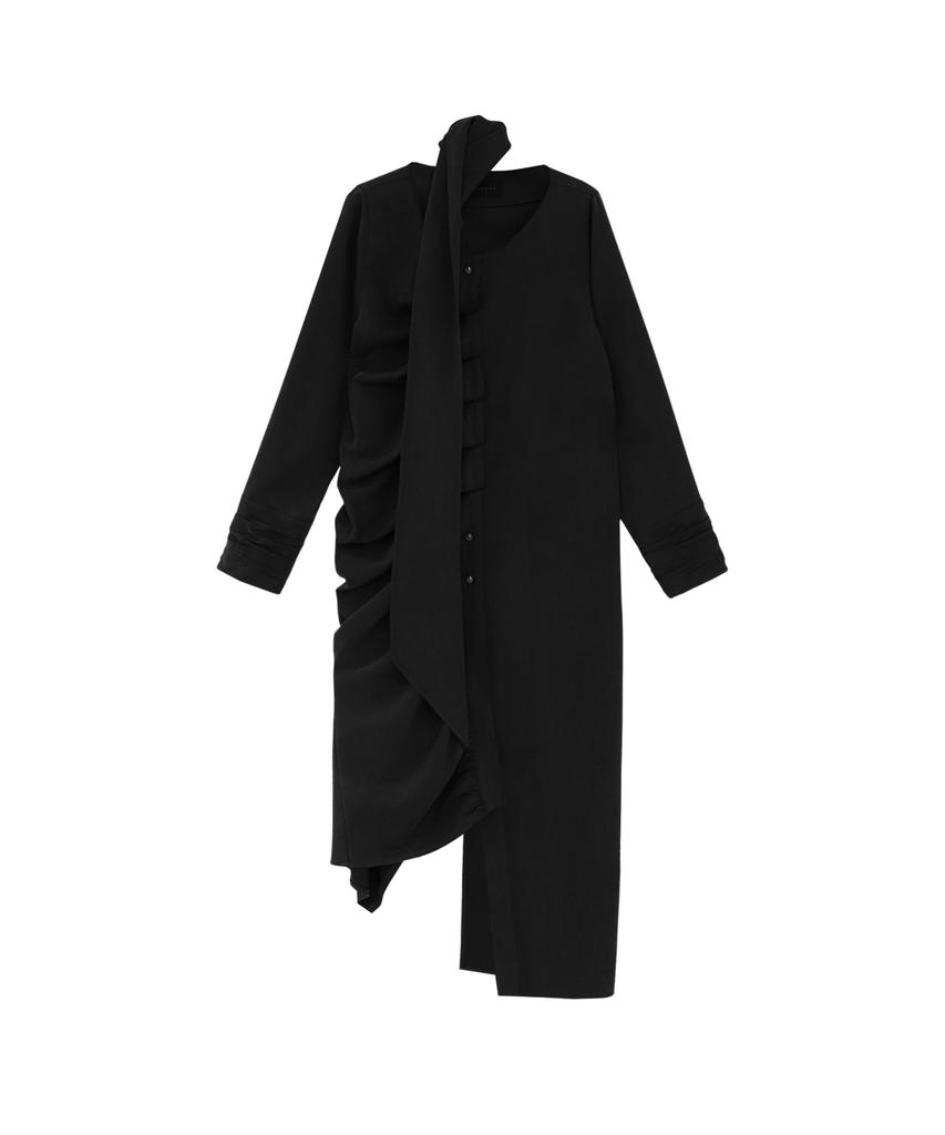 Teulimingbeodeu Scarf Shirring Long One-Piece [ Black ]