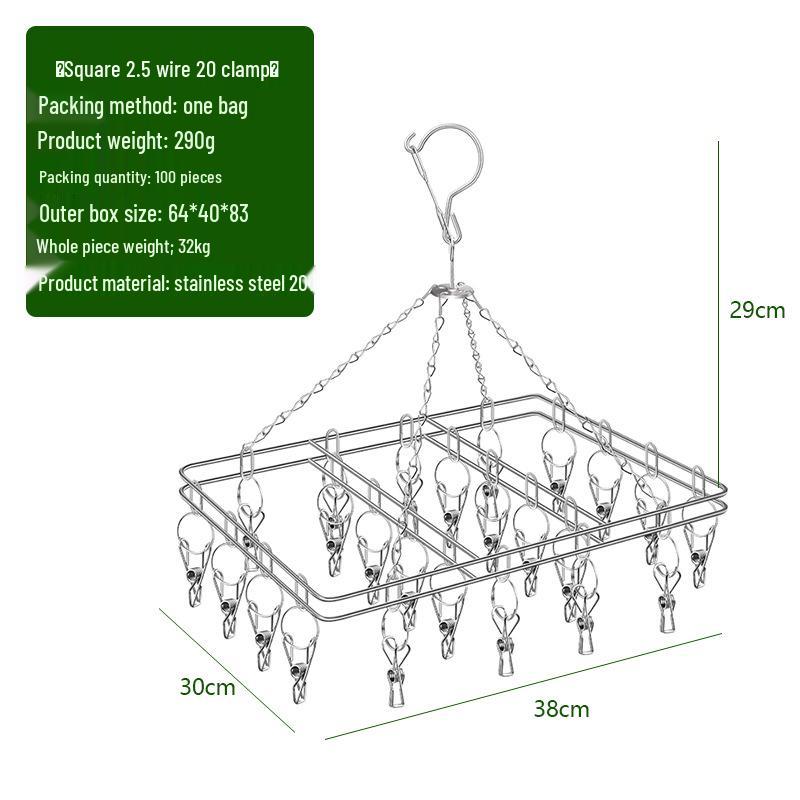 

Kaiwang Двухъярусная сушилка для носков и одежды из нержавеющей стали с 20 прищепками