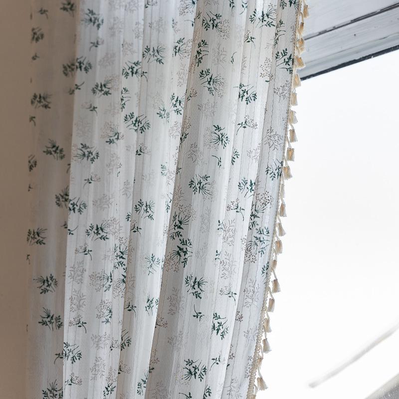 Curtains Finished Lilac Lace Hollow Cotton Printed Tassel Floating Curtains Small Windows Kitchen Balcony Blackout Curtains