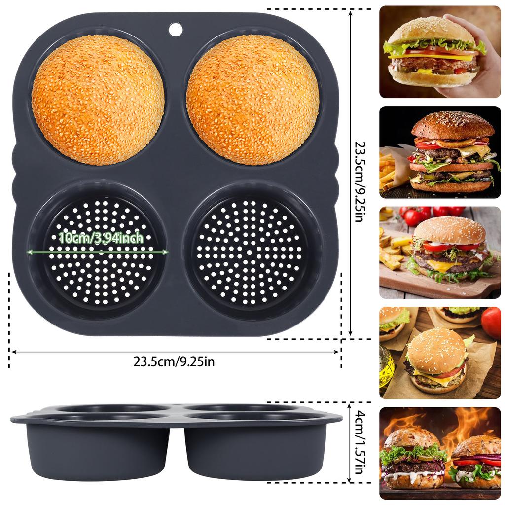 2Pcs Silicone Hamburger Mold 4 Cavities Non-stick Burger Maker Bread Mould Hamburger Bun Molds Cake Baking Pan Kitchen Gadgets