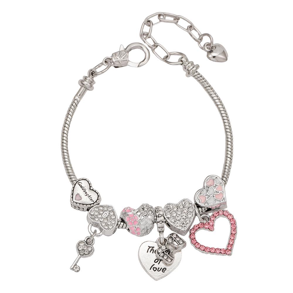 Pan's DIY Rhinestone Heart & Key Lock Beaded Bracelet for Women – Fashion Jewelry Gift