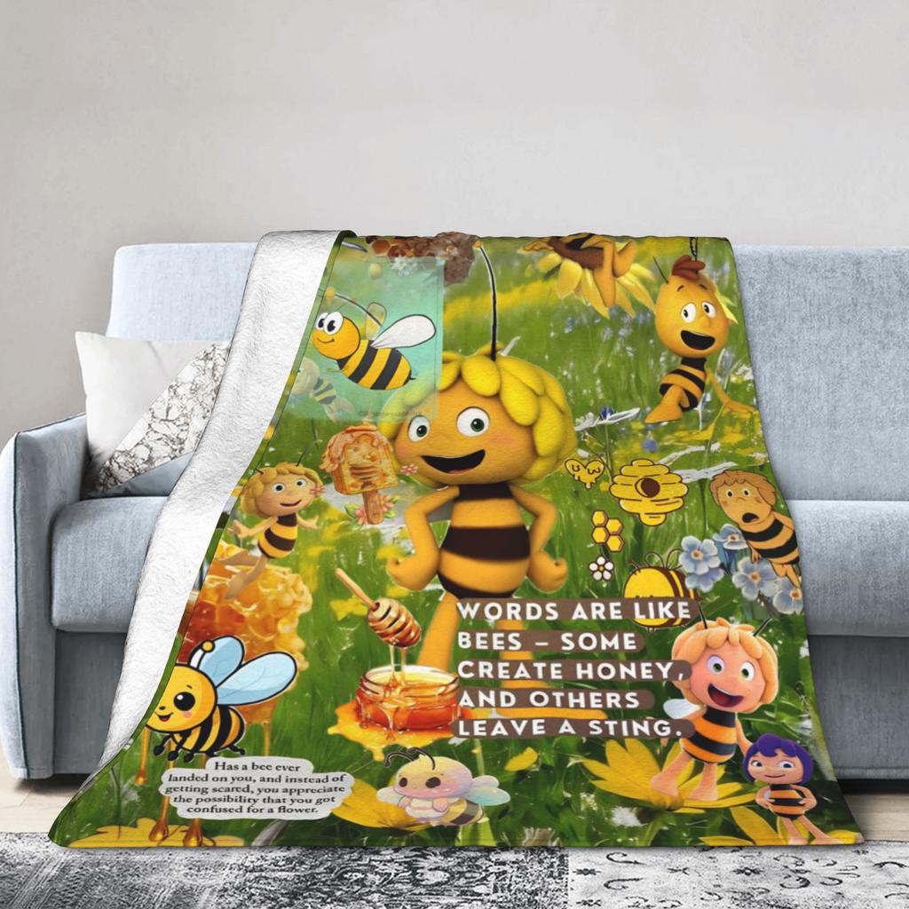 Biene Maja Mit Blumen Cartoon Decke für Sofa Weiche Flauschige Plüschdecke 50x60 Zoll Mehrere Größen Tagesdecken