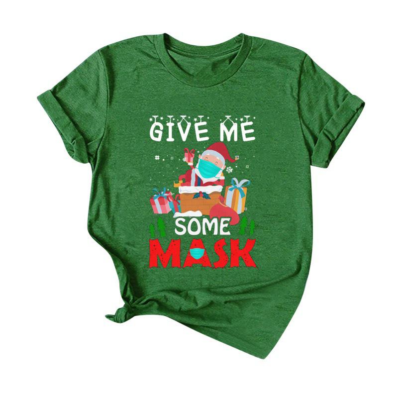 

Весенне-летняя футболка с коротким рукавом и принтом в виде надписи и шапки Санты XXL зелёный