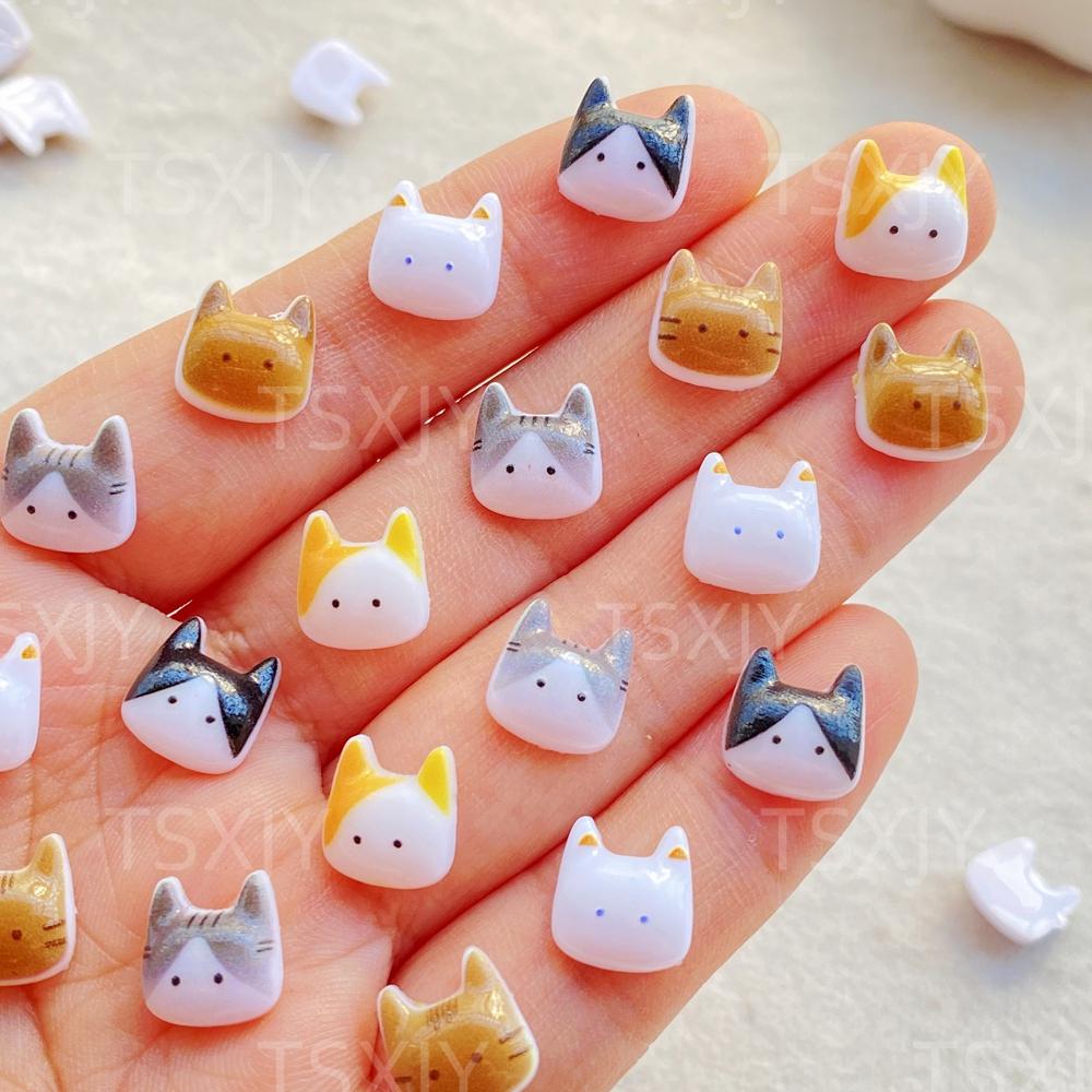 50pcs Cute Mini Cartoon Animal Kitten Nail Art Flatback Stone Figurines Scrapbook Charm DIY Jewelry Decor Crafts