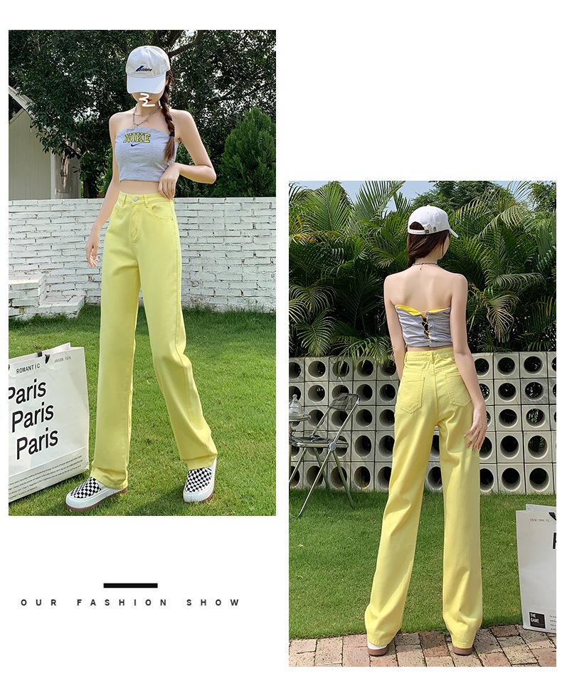 Women's Pink High-Waisted Wide-Leg Jeans: Summer Thin, Loose Fit, Plus Size, Slimming, Floor-Length Straight Pants