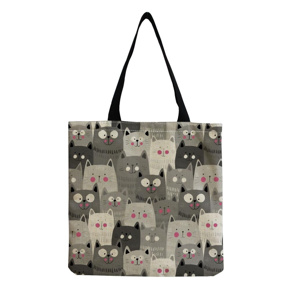 Women Vintage Linen Tote Bag - Large Capacity Print Shoulder Handbag for Casual & Grocery Shopping KTB