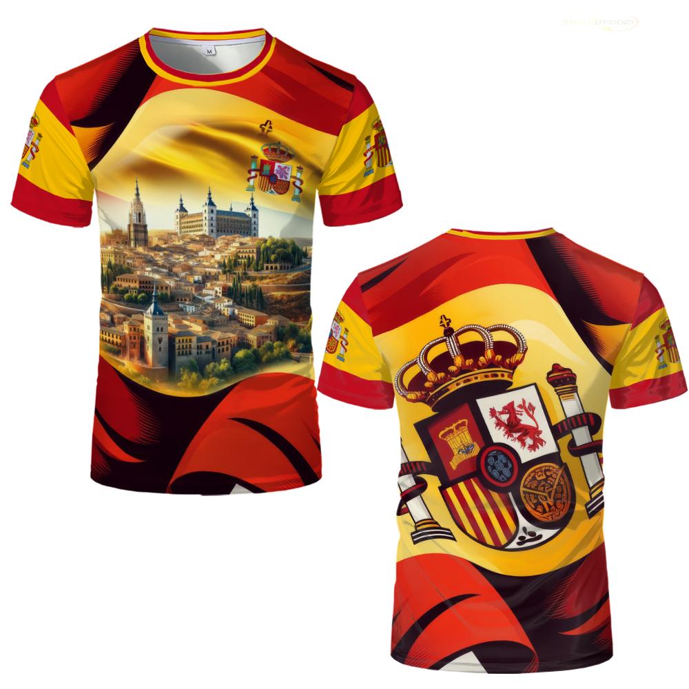 

Spain Flag Short-Sleeved Loose T-shirt For Men 2024 Summer Casual 3D Printing Pattern T Shirts Spanish National Day Tops 6XL