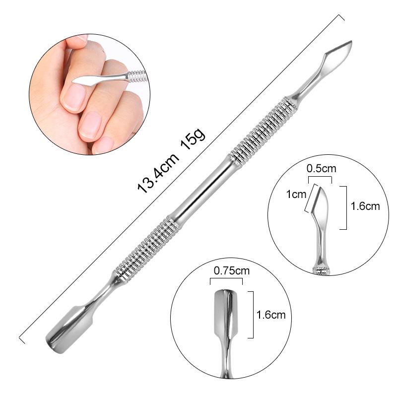 European-American Russian-Style Nail Technician Dual-End Cuticle Pusher and Groove Cleaner - Silver