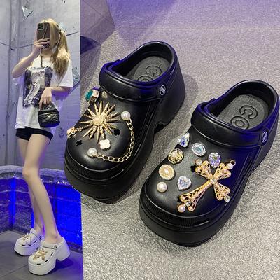 Internet Celebrity Rhinestone Small 7CM Hole Shoes Women Wear Summer New Muffin Thick Bottom Cute Bag Head Cool