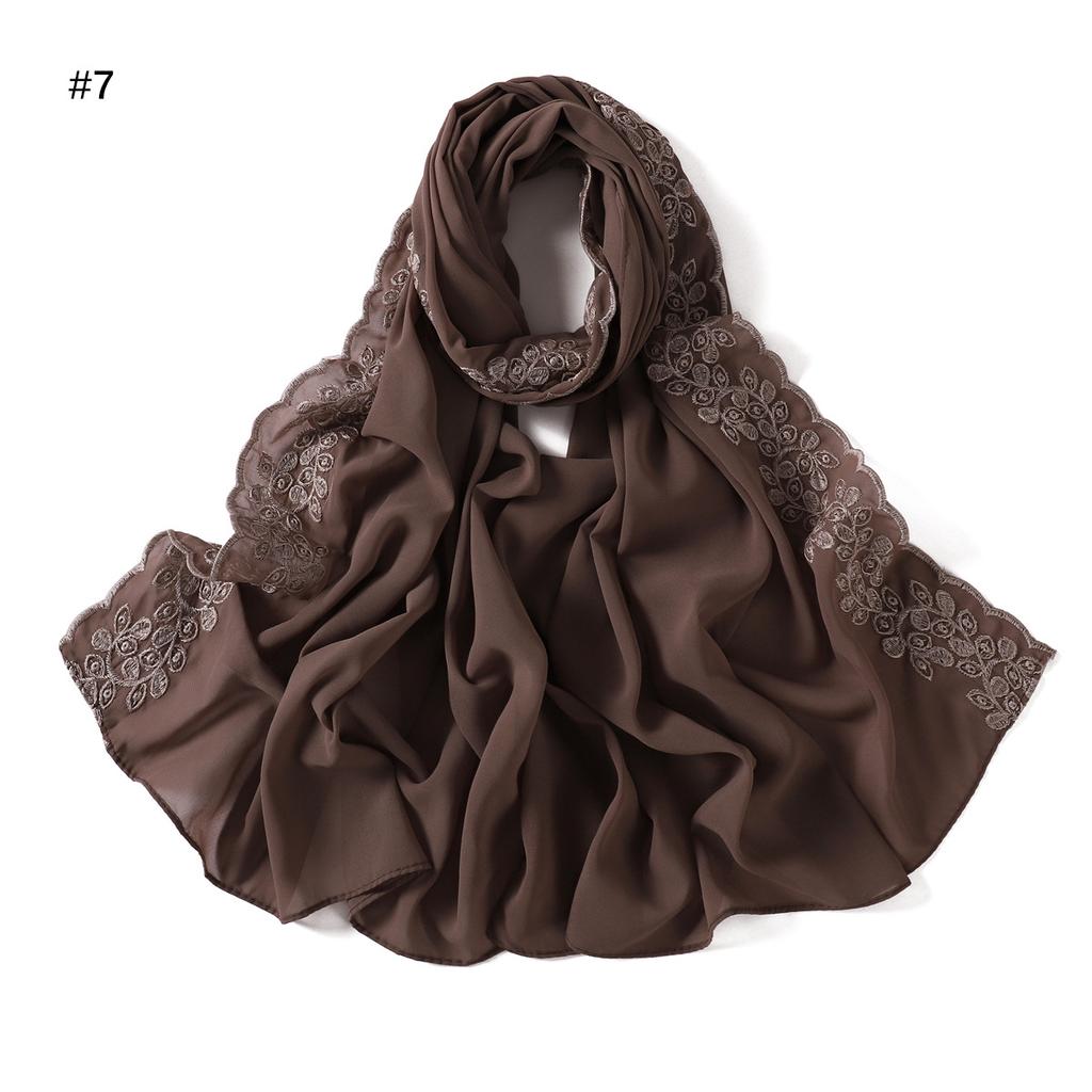 Embroidery Lace Chiffon Hijabs For Women Vine Heavy Pearl Industry Edge Long Scarf Light Scarf Headscarf Shawl Turban Ramadan