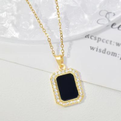 Full Diamond Black Square Necklace Women'S Light Luxury High Sense Personality Versatile Temperament Accessories