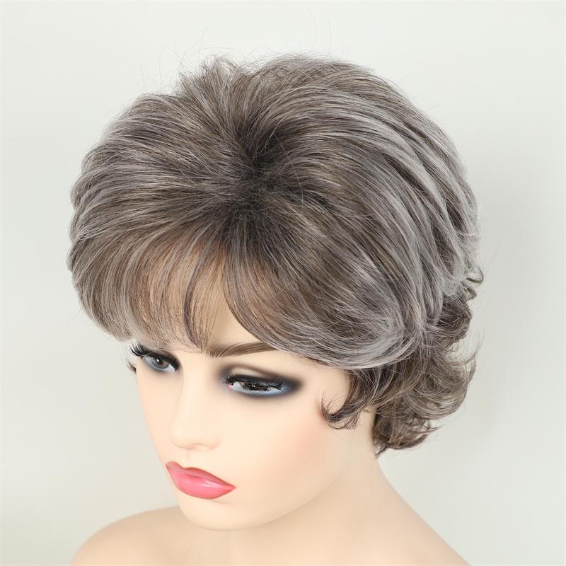 Synthetic Hair Short Haircuts Curly Wig with Bangs Granny Wigs for White Women Asian Cosplay Halloween Costume