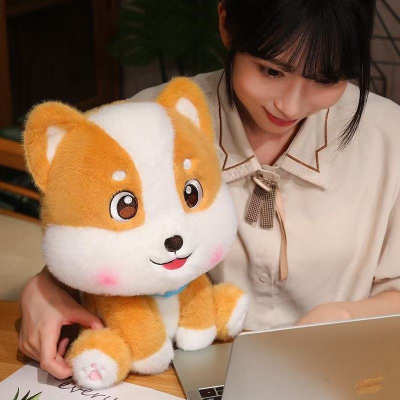 Cute Soft And Cute Sitting Little Pink Dog Plush Toy, Cute Corgi Doll For Children To Accompany The Doll