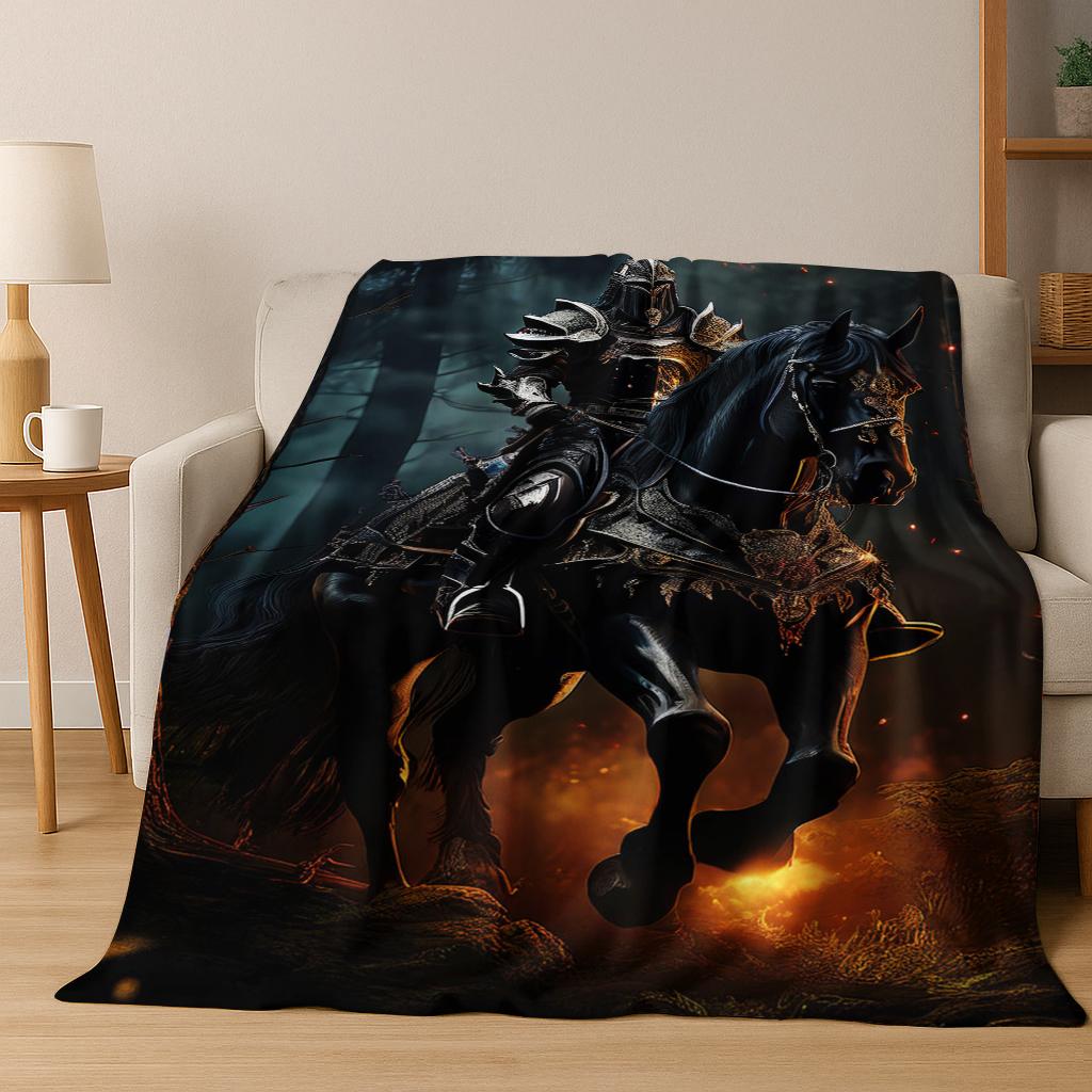 Medieval Retro Knight dark Flannel Blanket Soft Warm Blanket for Bedroom Room Living Room Bed Office Travel Camping Picnic Gift