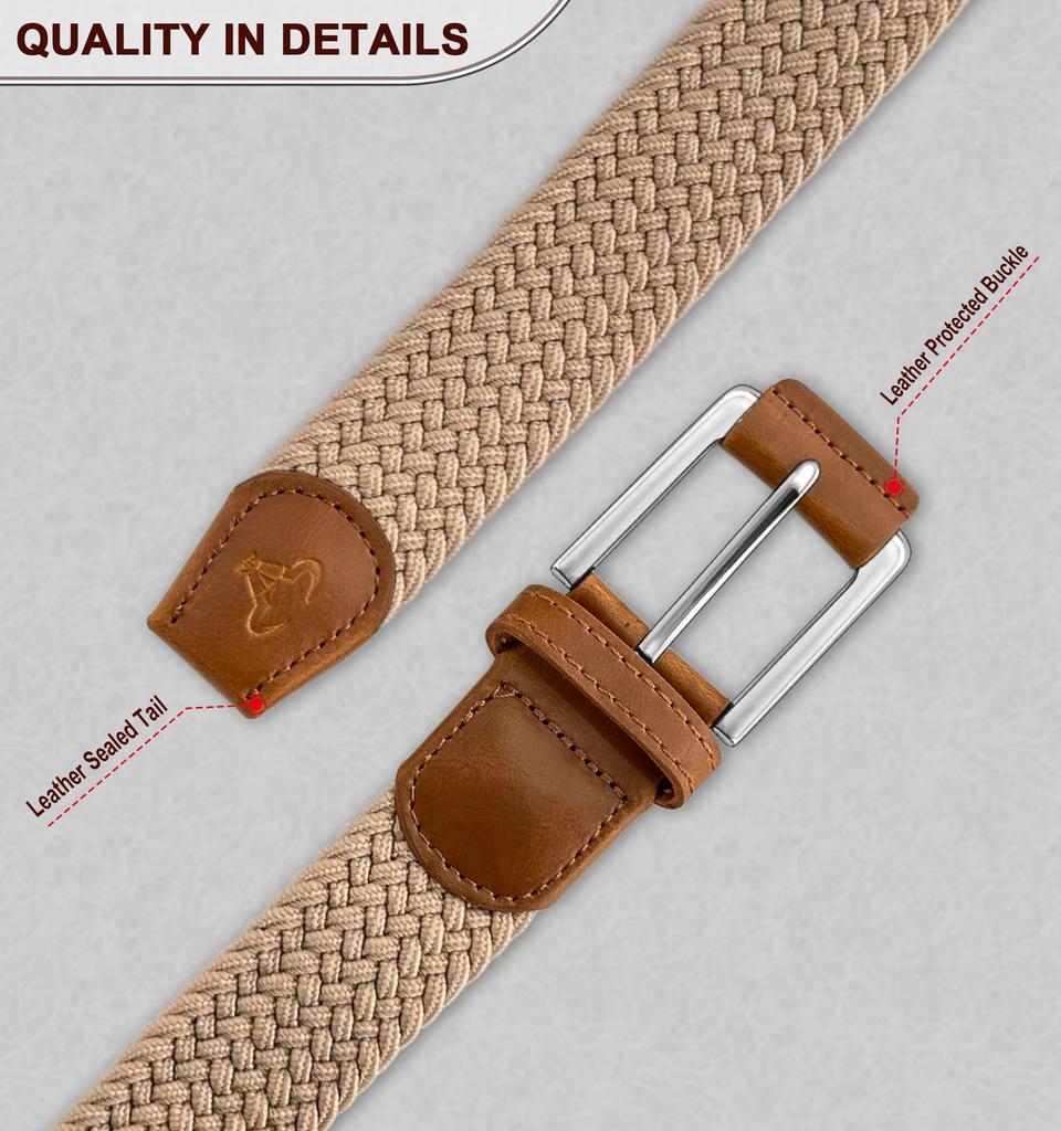 BULLIANT Solid Color Mesh Belt with Elastic Braided Stretch Strap for Casual Gift Box Included 105cm Total Adjustable for Waist Sizes Men's Fashion,
