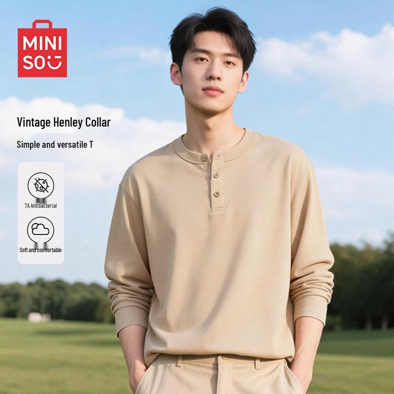 MINISO Men's 7A Antibacterial Henley Long-Sleeve T-Shirt