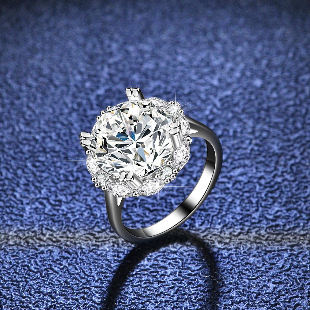 Classic Four-claw S925 Silver Ring 5ct Moissanite Ring Female Double Row Diamond Ring Engagement Ring Wedding Ring Gift for Girlfriend