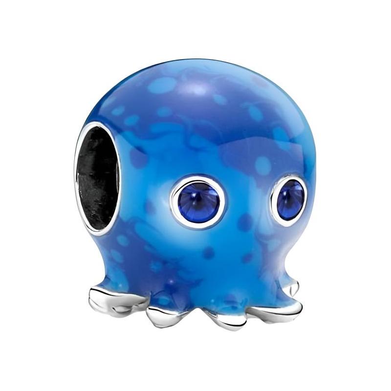 Pandora Wave and bubble pattern octopus charm 925 silver crystal pendant/pendant for men and women, couple model, blue 791698C01 синий