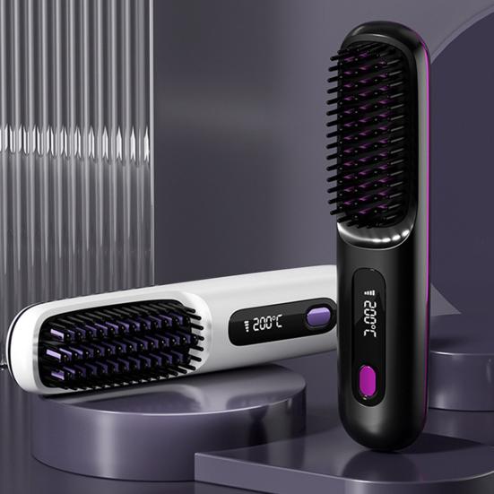 Cordless Hair Straightener Brush 3 Temperature LCD Display Hair Straightening Comb USB Rechargeable Fast Heating Electric Hot Brush