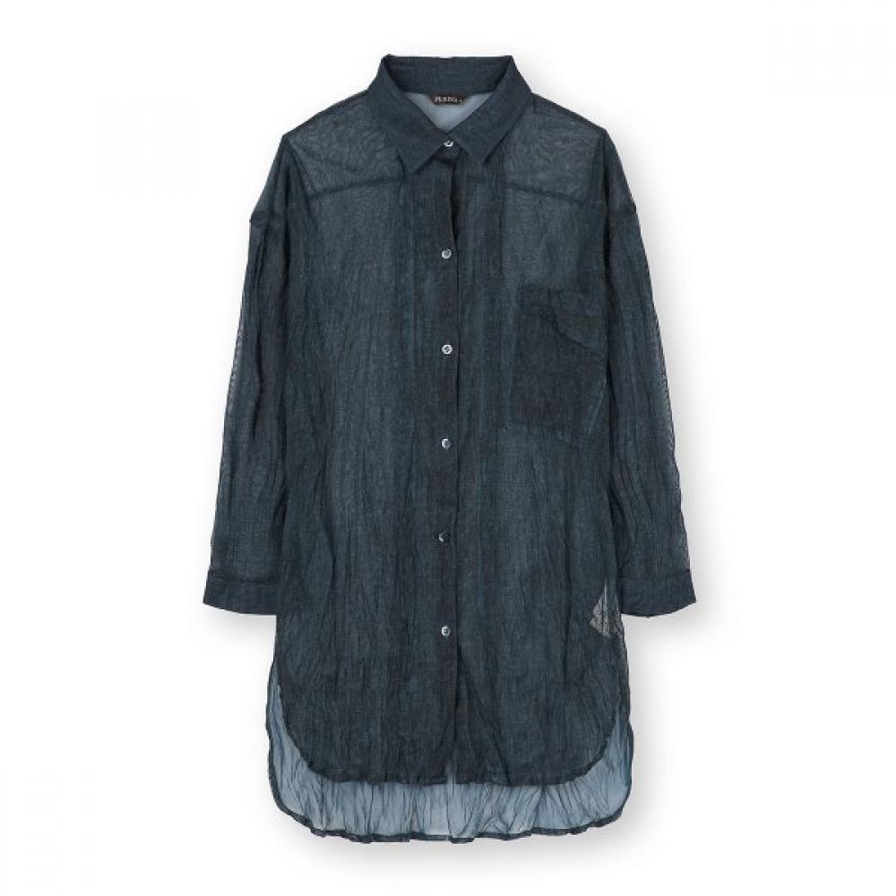 Furina Mesh Blouse With Technical Machine Pleats navy/M (66)