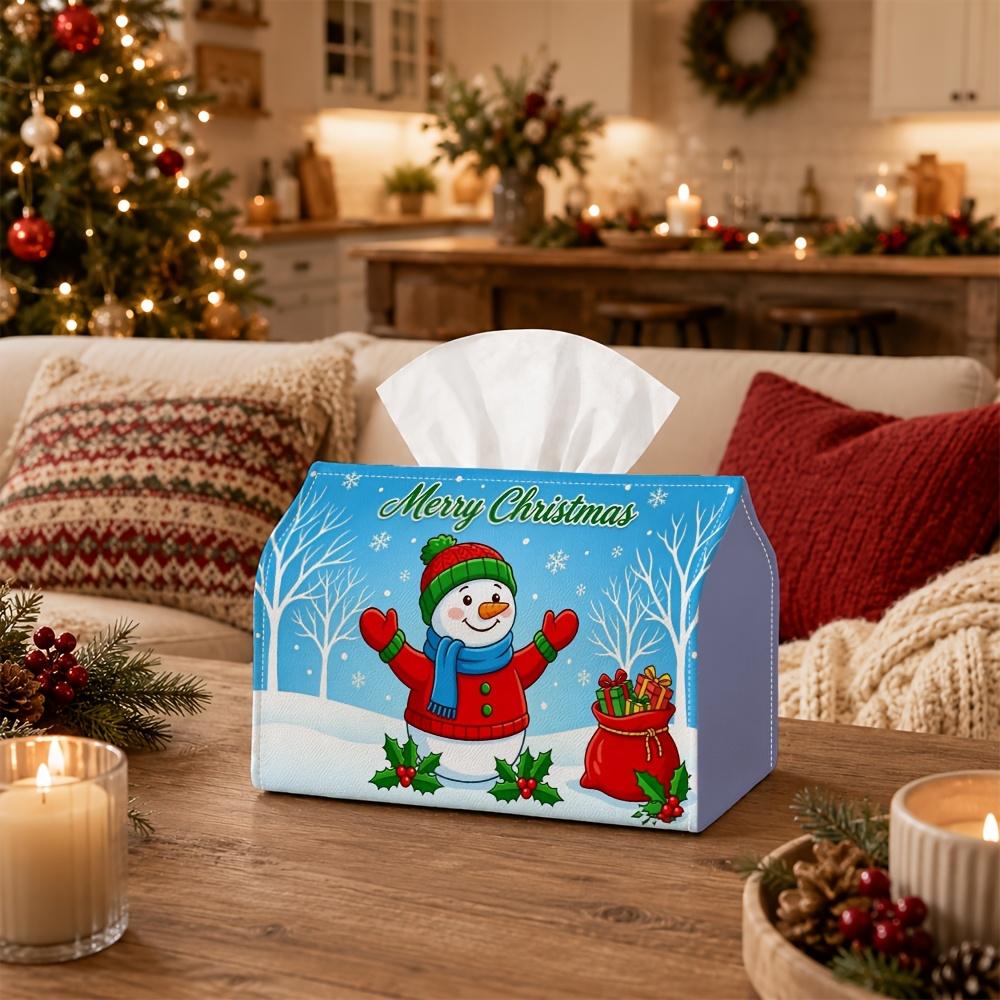 1pc Christmas Festive Winter Wonderland Tissue Box-Snowman Figure Forest Scene,Durable Napkin Organizer for Car,Kitchen,Dining,Home Decor-Decorative T