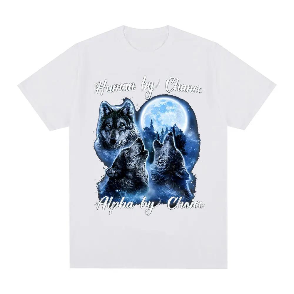 Human By Chance Alpha By Choice Wolf Pattern Tshirt Womens Fashion Hip Hop Retro Short Sleeved Tshirt