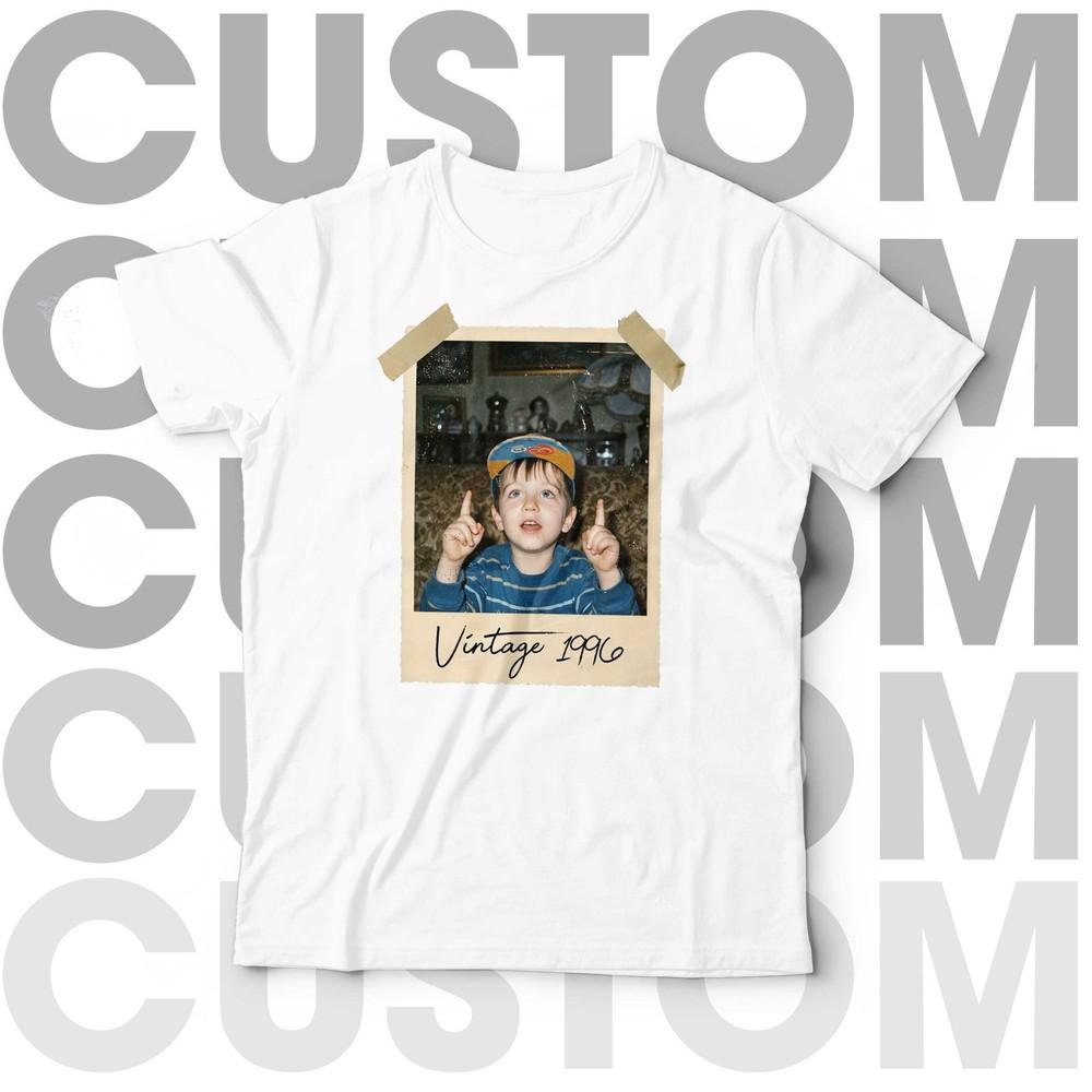 Custom Personalised Text Photo TShirt Vintage Polaroid Retro Birthday Gift