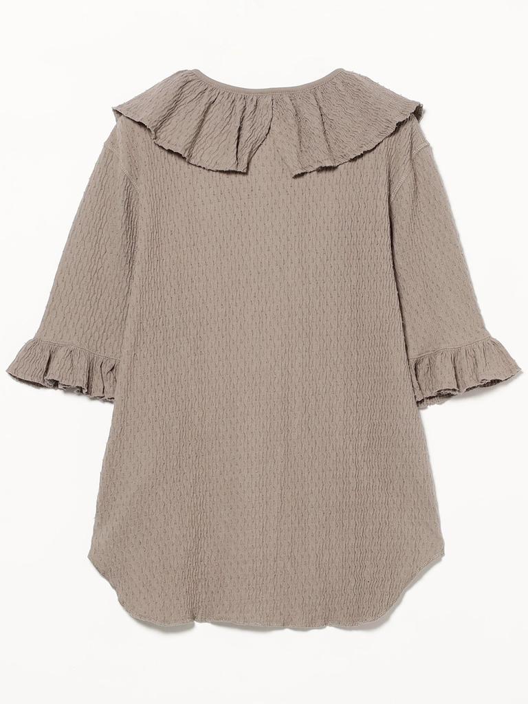 Beams Boy Tee Jacquard Ruffle Gathered Short Sleeve FREE S/S Women's LT.GREY