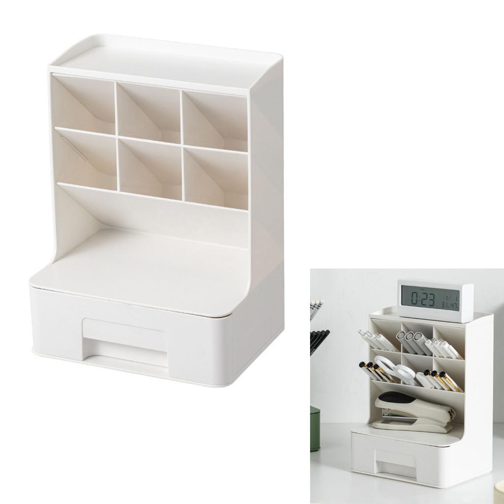 Desktop Storage Box Multi Compartments Pencil Sundry Holder with Drawer Plastic Stationery