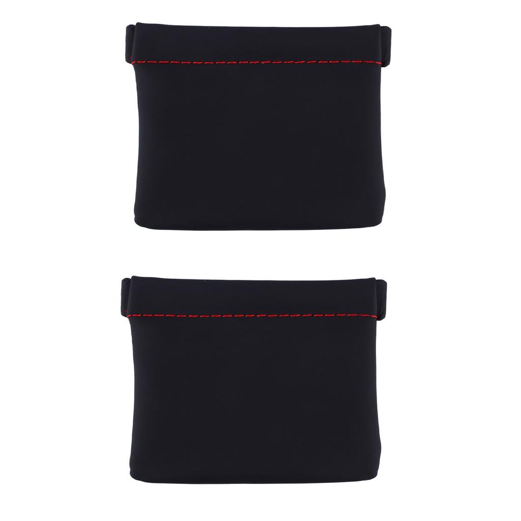 2pcs Earphone Pouch PU Leather Black Auto Elastic Closure Portable Earbud Storage Bag for Coin Key USB Drive Jewelry