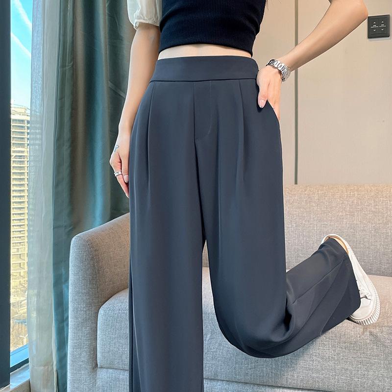 

Женские брюки-костюмные с высокой талией и широкими штанинами - Коллекция Весна-Осень, Тонкие Летние Повседневные, Дизайн с узкими прямыми штанинами M 99-109kg