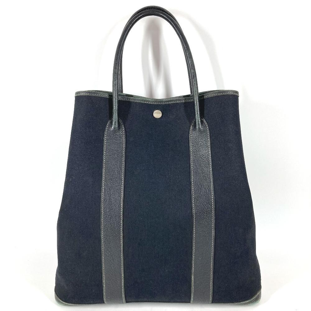 HERMES Garden File MM Bag Tote Bag Shoulder Bag Leather / Canvas Black