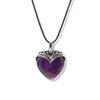 Amethyst Heart Pendant Necklace with Hollow for Women