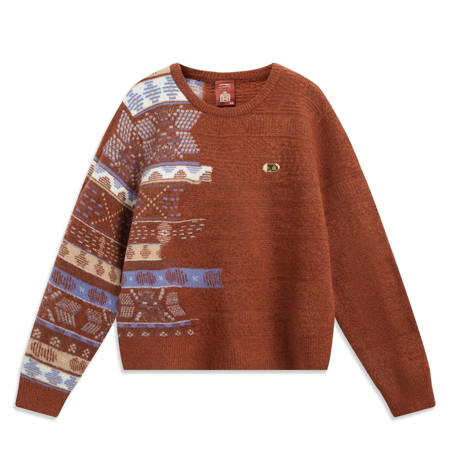 

Li Ning Серия Китайская культура Пуловер с круглым вырезом С принтом Свободный вязаный свитер Женский свитер AMBV390-3 M