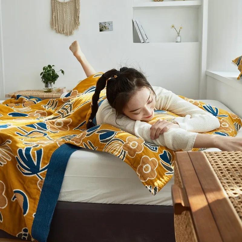 Japanese Cotton Blanket and Throws Livingroom Decor Sofa Towel Four Seasons Flowers Nap Blanket Double Bedroom Soft Bedspread