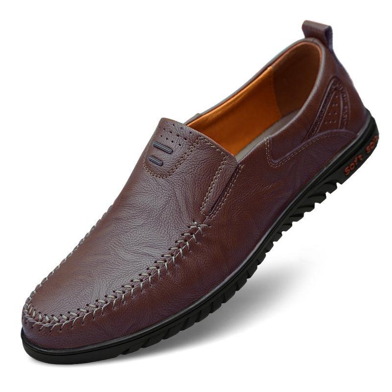 

Мужские дышащие кожаные туфли в стиле business casual - Классические, удобные папины туфли больших размеров 38 темно-коричневого