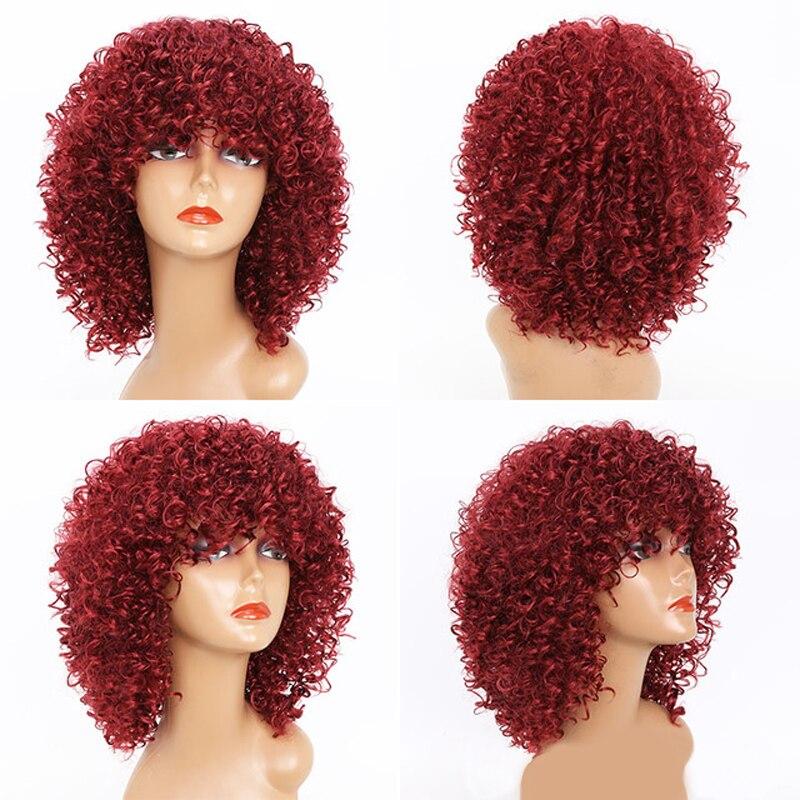 LISI HAIR Women's Short Afro Kinky Curly Wigs With Bangs Ombre Brown Synthetic Wig Black Daily Party Headgear with Clips