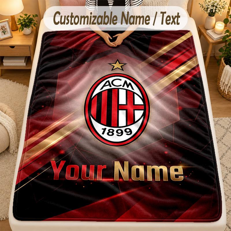 Flannel BlanketAC Milan Custom Name Text Personalized Soft Warm Throw Blanket Home Decor Gift