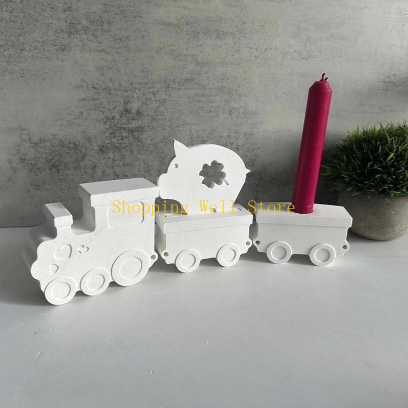 KX4B Train Shaped Silicone Stand Molds for Epoxy Resin Tealight Holder Train Box Silicone Candlestick Molds CN