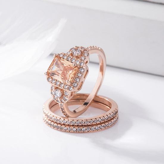 2Pcs/Set Ladies Rings Shiny Faux Crystal Rose Golden Alloy Ring Elegant Jewelry Accessories Fashion Micro-Inlaid Square Rhinestones Rings Engagement