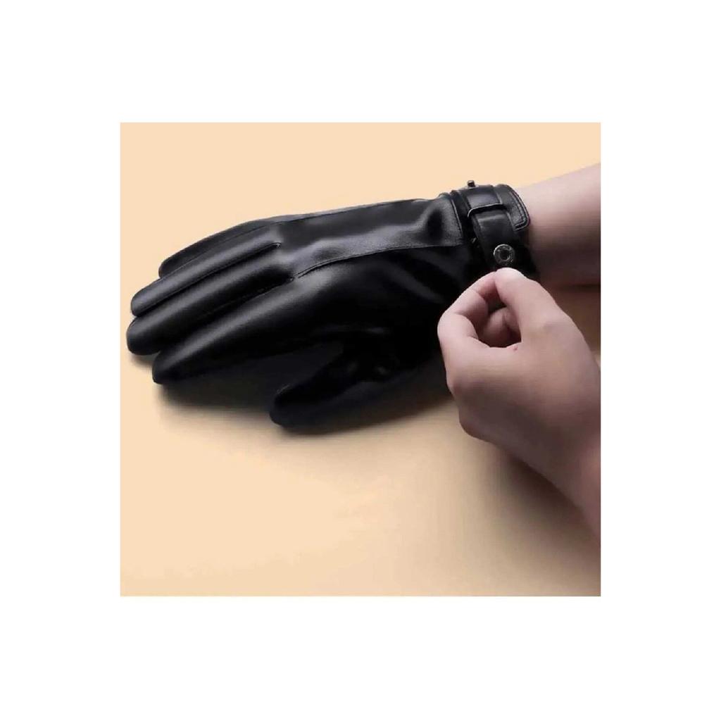 Men's Black Faux Leather Gloves Touch Screen Compatible