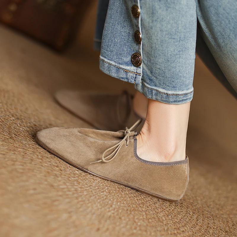 2026 Neue Damen Wildlederschuhe Mode Runde Spitze Schnürung Loafer Flache Schuhe Damen Loafer Damen Freizeit Sneaker Street Flats