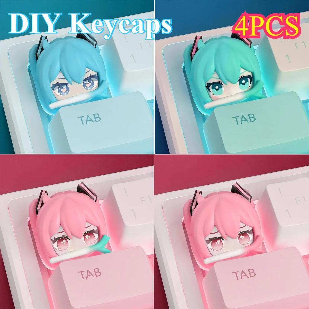 Cute Hatsune Miku Diy Keycaps Anime Personality Cross Axis Pbt Mechanical Keyboard Keycap Cartoon Resin Keycaps Decoration Gifts