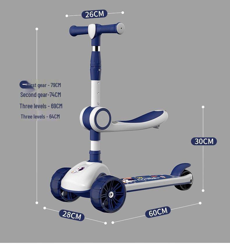 Dětská koloběžka 3 v 1: Posaď se, jeď a zatáčej s hudbou a světly pro děti ve věku 3-12 let.