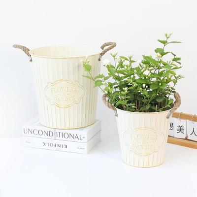 Large Wide-Mouth Retro Tin Flower Bucket and Vase for Storage
