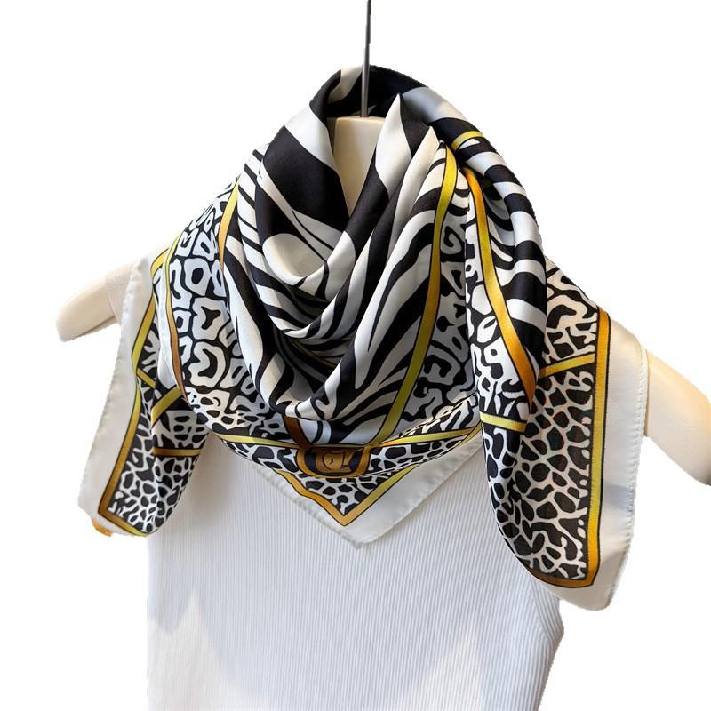 Retro striped imitation silk square scarf shawl versatile scarf high-end neck small square scarf headscarf silk scarf women