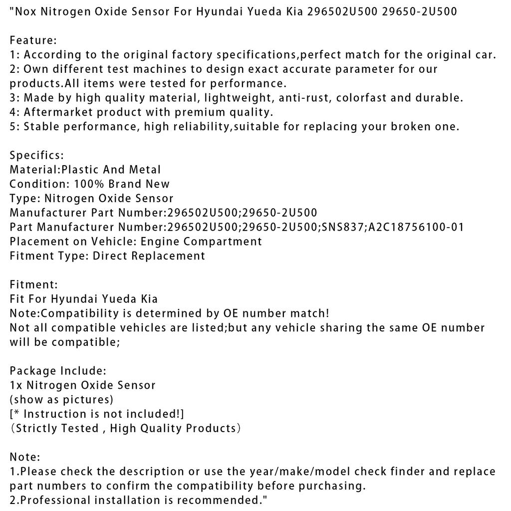 Nox Nitrogen Oxide Sensor For Hyundai Yueda Kia 296502U500 29650-2U500