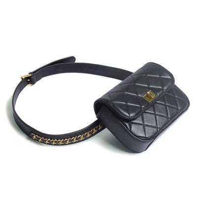 Primeira camada de couro de bezerro pequeno perfumado vento pochete bolsa de corrente losango bolsa de couro genuíno mini bolsa alça de ombro larga bolsa de peito bolsa feminina